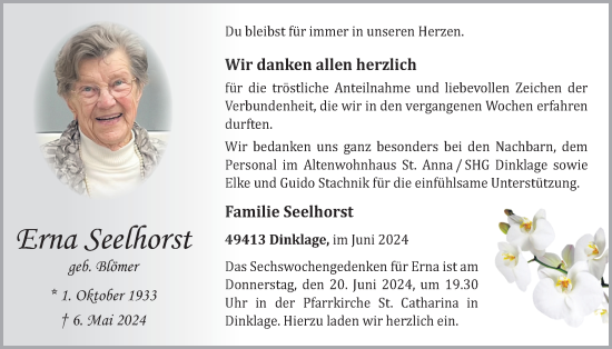 Anzeige von Erna Seelhorst von OM-Medien
