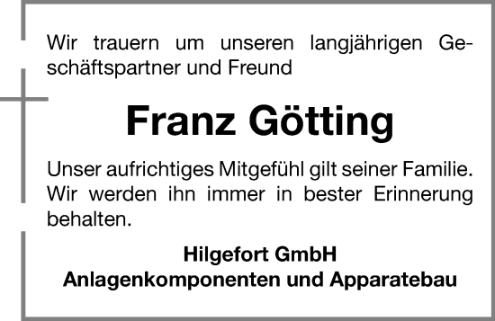 Anzeige von Franz Götting von OM-Medien