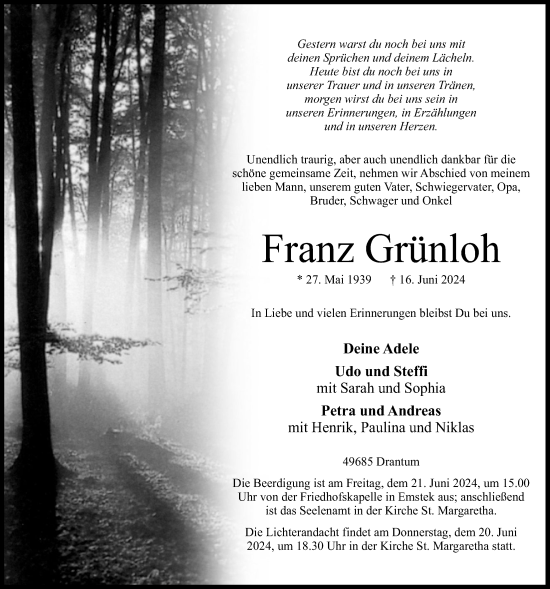 Anzeige von Franz Grünloh von OM-Medien