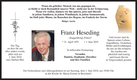 Anzeige von Franz Heseding von OM-Medien
