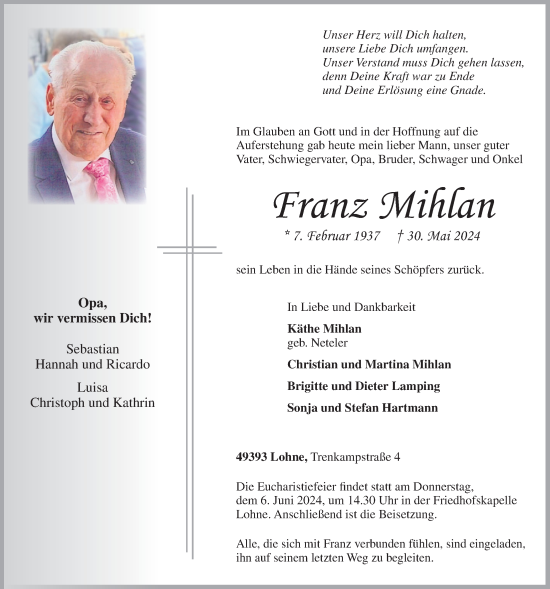 Anzeige von Franz Mihlan von OM-Medien