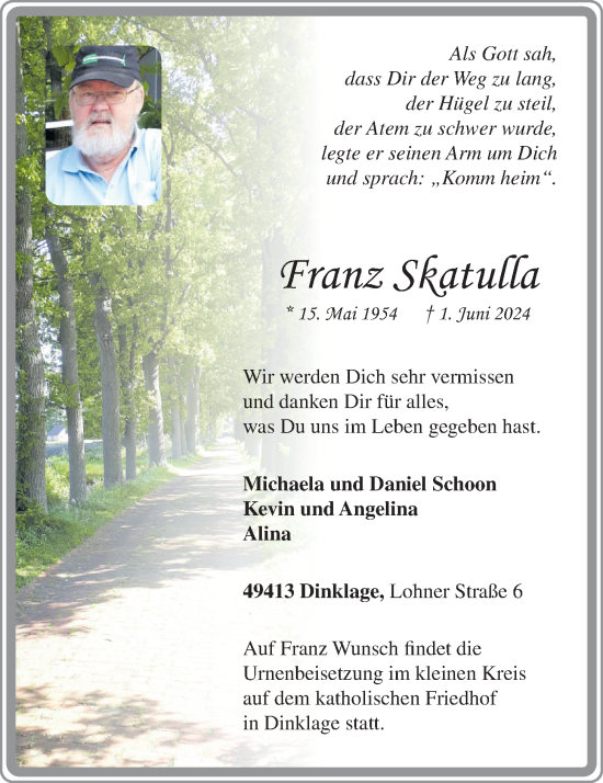 Anzeige von Franz Skatulla von OM-Medien