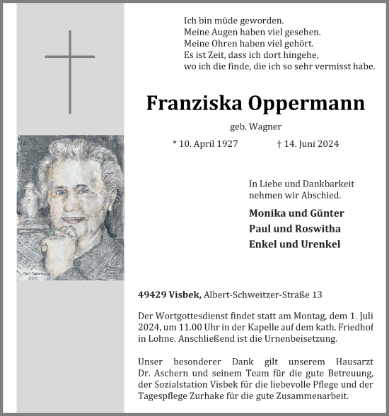 Anzeige von Franziska Oppermann von OM-Medien