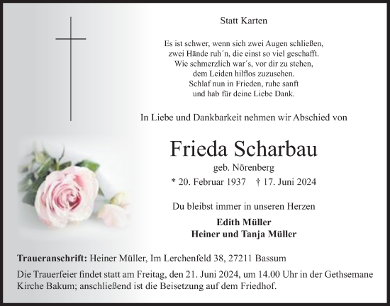 Anzeige von Frieda Scharbau von OM-Medien