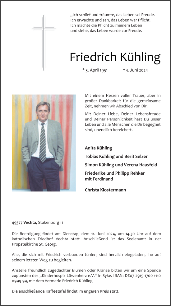 Anzeige von Friedrich Kühling von OM-Medien