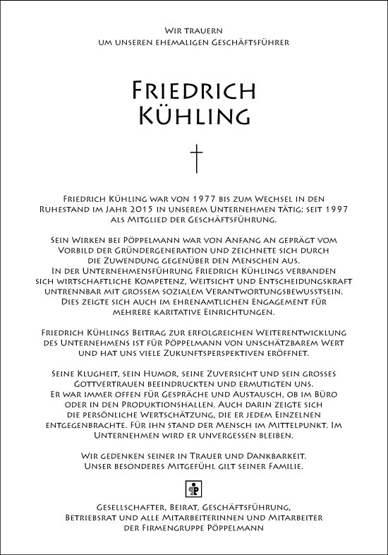 Anzeige von Friedrich Kühling von OM-Medien
