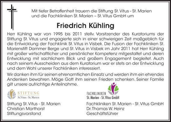 Anzeige von Friedrich Kühling von OM-Medien