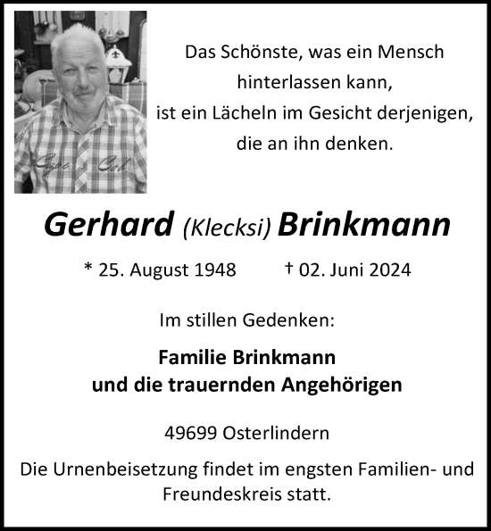 Anzeige von Gerhard Brinkmann von OM-Medien