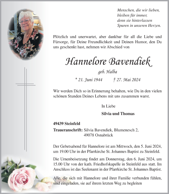 Anzeige von Hannelore Bavendiek von OM-Medien