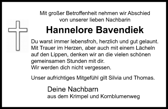 Anzeige von Hannelore Bavendiek von OM-Medien