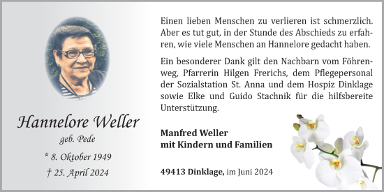 Anzeige von Hannelore Weller von OM-Medien