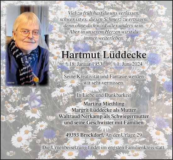 Anzeige von Hartmut Lüddecke von OM-Medien