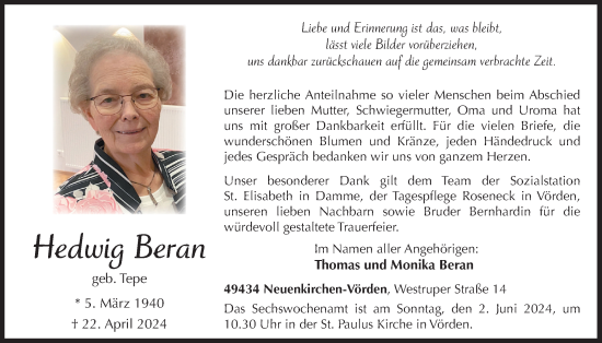 Anzeige von Hedwig Beran von OM-Medien