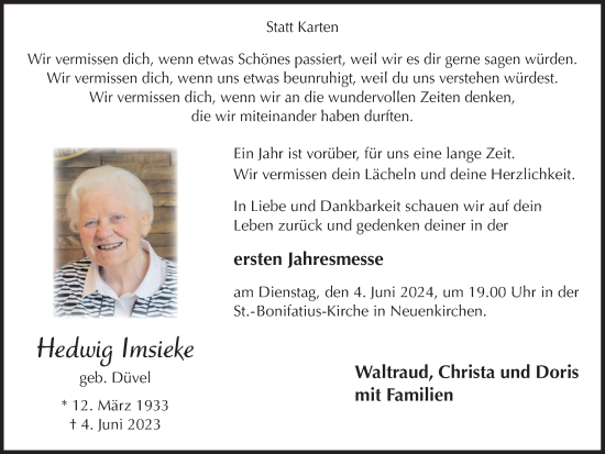 Anzeige von Hedwig Imsieke von OM-Medien