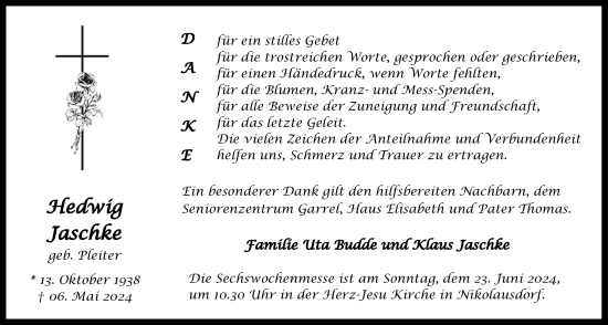 Anzeige von Hedwig Jaschke von OM-Medien