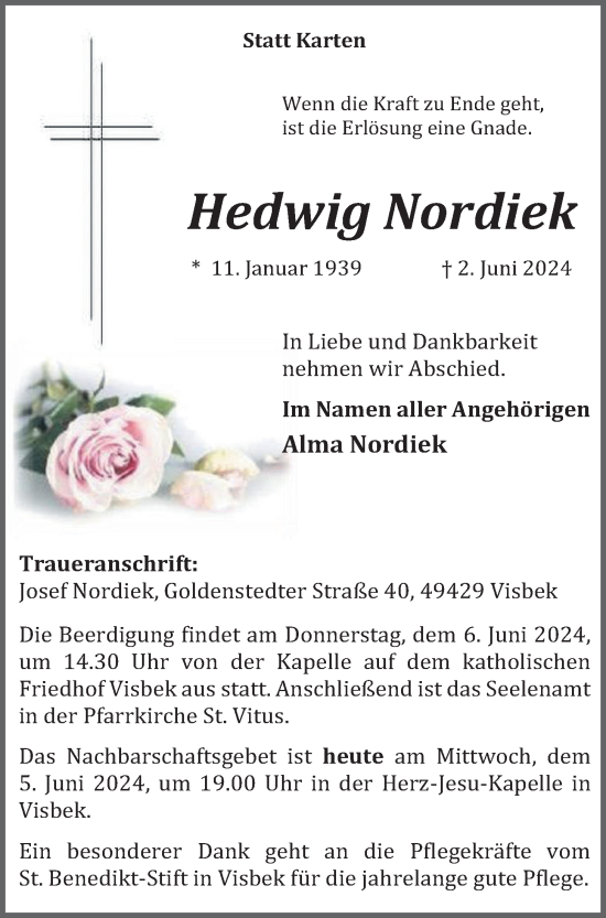 Anzeige von Hedwig Nordiek von OM-Medien