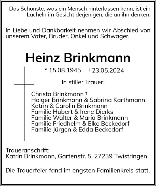 Anzeige von Heinz Brinkmann von OM-Medien