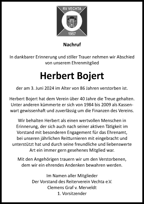 Anzeige von Herbert Bojert von OM-Medien