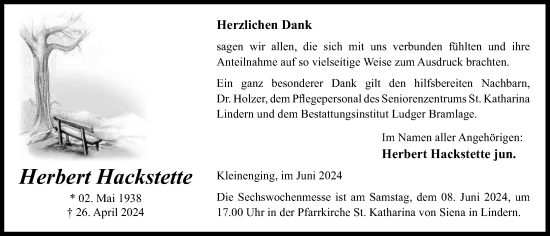 Anzeige von Herbert Hackstette von OM-Medien