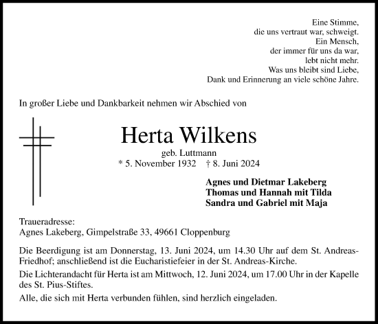 Anzeige von Herta Wilkens von OM-Medien