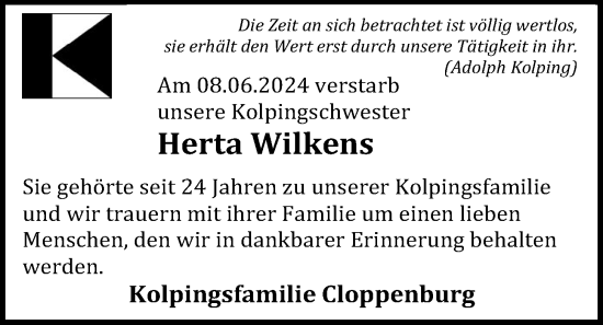 Anzeige von Herta Wilkens von OM-Medien