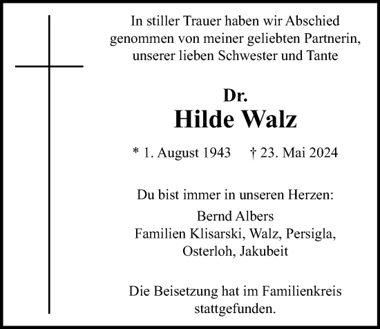 Anzeige von Hilde Walz von OM-Medien