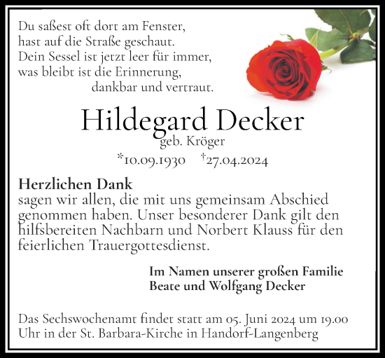 Anzeige von Hildegard Decker von OM-Medien