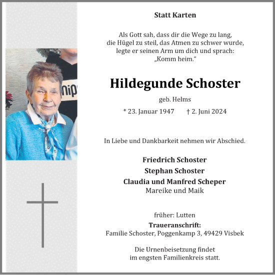 Anzeige von Hildegunde Schoster von OM-Medien