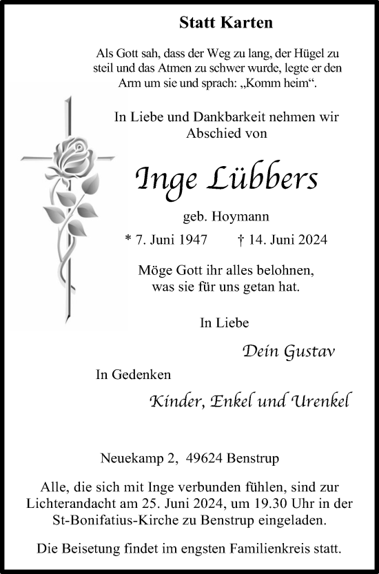 Anzeige von Inge Lübbers von OM-Medien