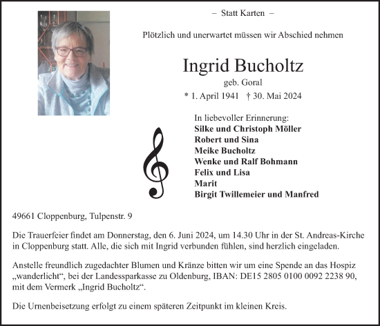 Anzeige von Ingrid Bucholtz von OM-Medien