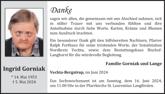 Anzeige von Ingrid Gorniak von OM-Medien