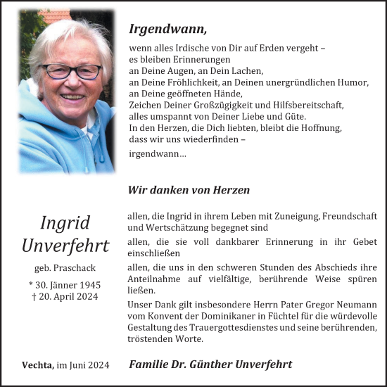 Anzeige von Ingrid Unverfehrt von OM-Medien