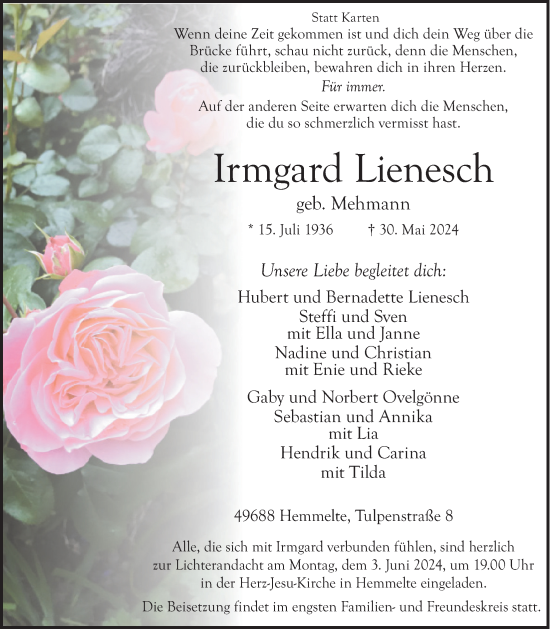 Anzeige von Irmgard Lienesch von OM-Medien