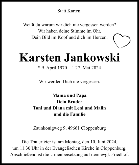 Anzeige von Karsten Jankowski von OM-Medien