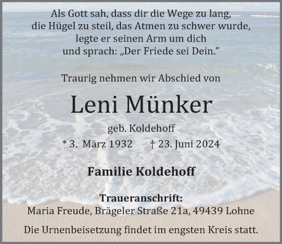 Anzeige von Leni Münker von OM-Medien