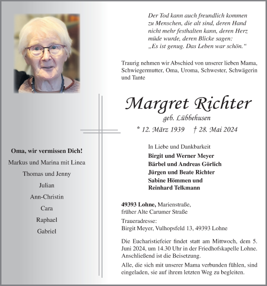 Anzeige von Margret Richter von OM-Medien