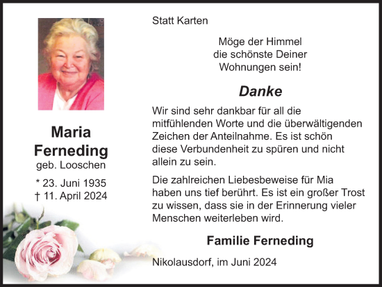 Anzeige von Maria Ferneding von OM-Medien