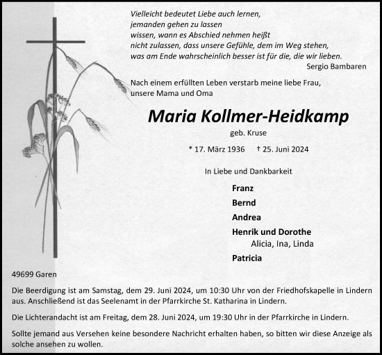 Anzeige von Maria Kollmer-Heidkamp von OM-Medien