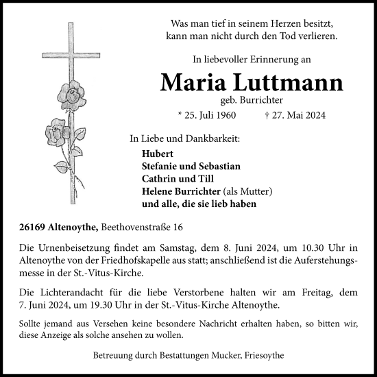 Anzeige von Maria Luttmann von OM-Medien