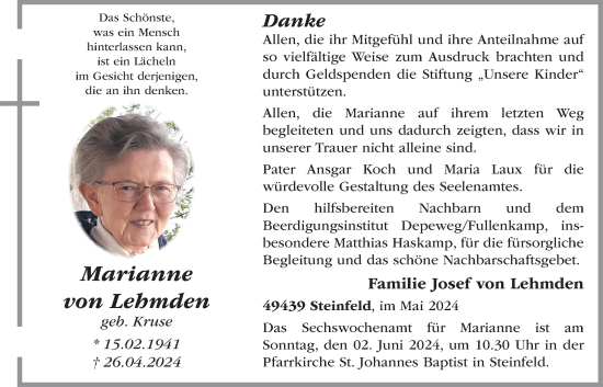 Anzeige von Marianne von Lehmden von OM-Medien