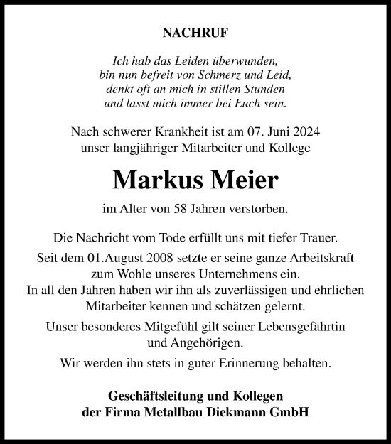 Anzeige von Markus Meier von OM-Medien