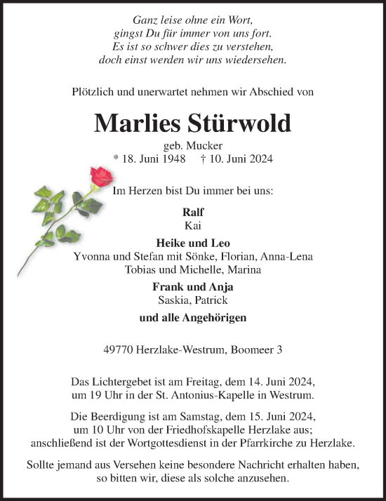 Anzeige von Marlies Stürwold von OM-Medien