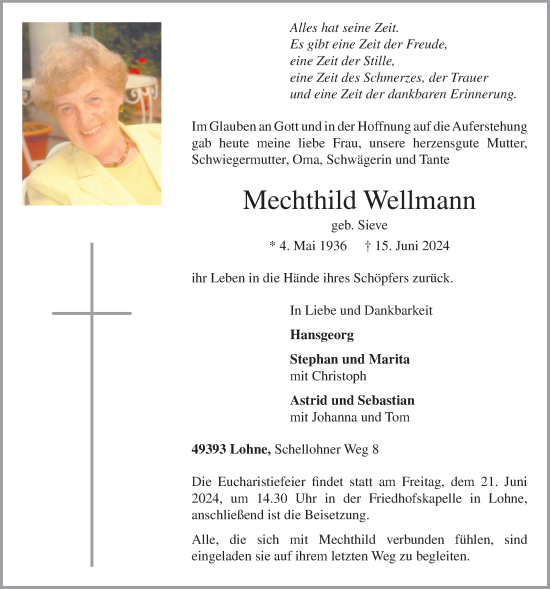 Anzeige von Mechthild Wellmann von OM-Medien