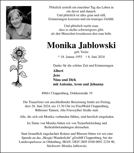 Anzeige von Monika Jablowski von OM-Medien