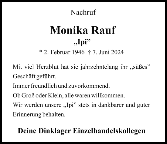 Anzeige von Monika Rauf von OM-Medien