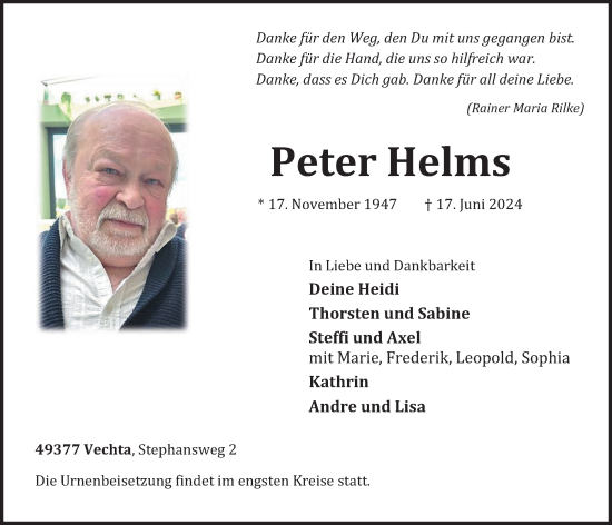 Anzeige von Peter Helms von OM-Medien