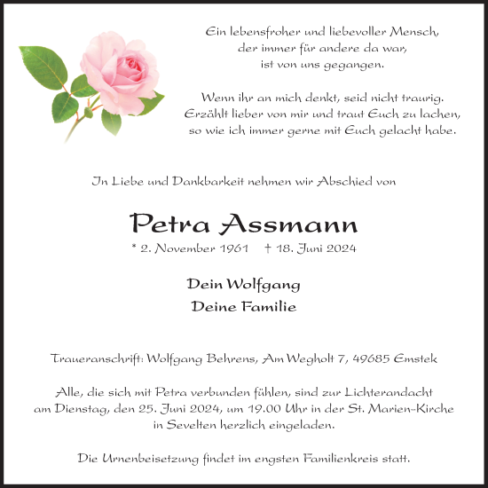Anzeige von Petra Assmann von OM-Medien
