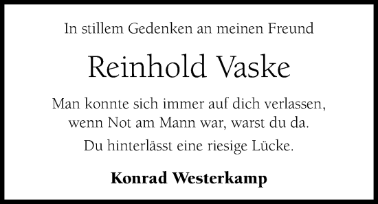 Anzeige von Reinhold Vaske von OM-Medien