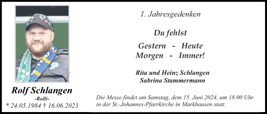 Anzeige von Rolf Schlangen von OM-Medien