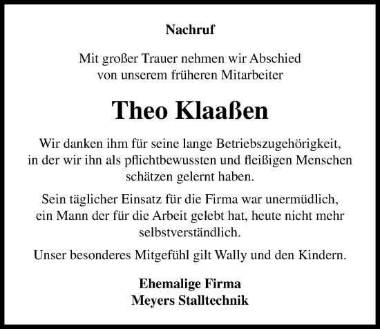 Anzeige von Theo Klaaßen von OM-Medien